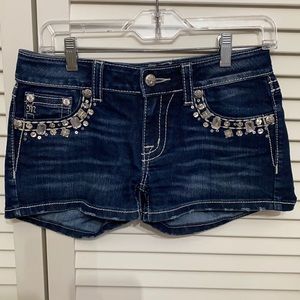 Miss Me Signature Rhinestone Shorts Dark Wash